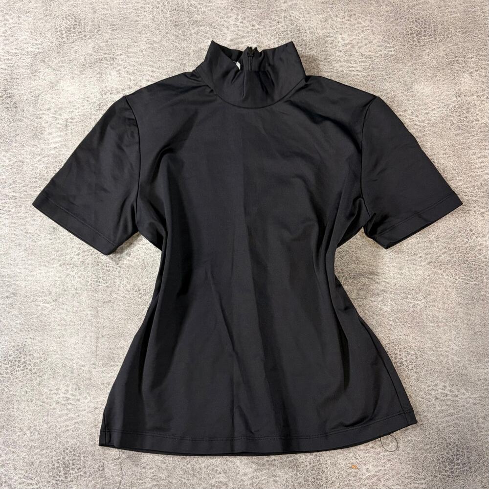 Black Sleek Sporty Mock Neck Short Sleeve Top